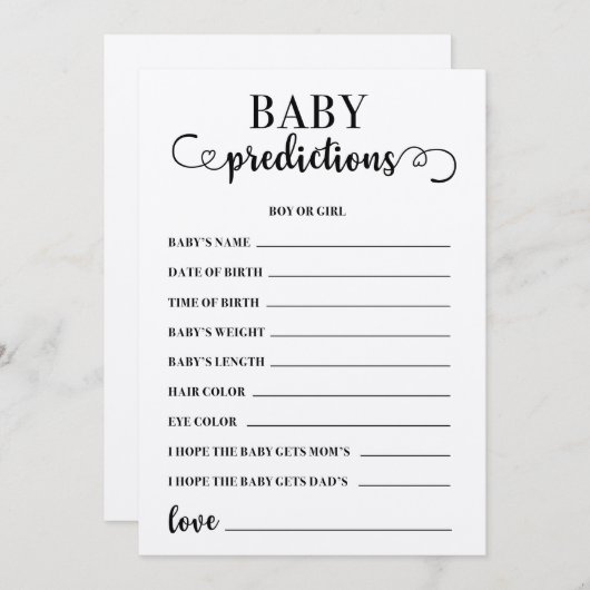 Baby voorspelling Baby shower game Programmakaart (Voorkant / Achterkant)