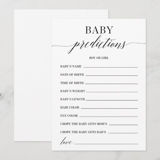 Baby voorspelling Baby shower game Programmakaart (Voorkant / Achterkant)