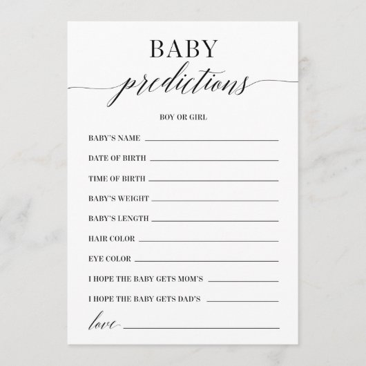 Baby voorspelling Baby shower game Programmakaart (Voorkant)