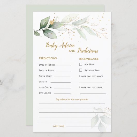 Baby Voorspelling en advies voor groene en goudops (Voorkant / Achterkant)