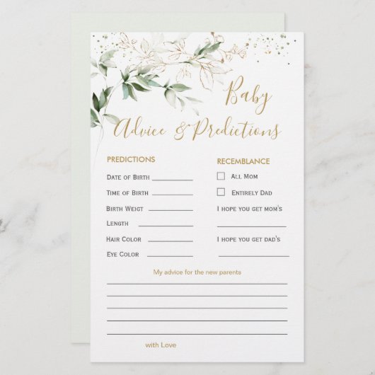 Baby Voorspelling en advies voor groene en goudops (Voorkant / Achterkant)