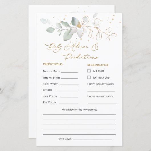 Baby Voorspelling en advies voor groene en goudops (Voorkant / Achterkant)