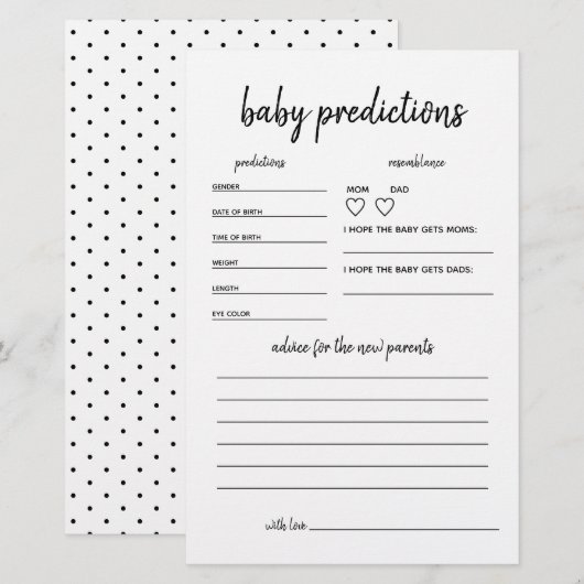 Baby voorspelling minimalistisch Baby shower gamen (Voorkant / Achterkant)