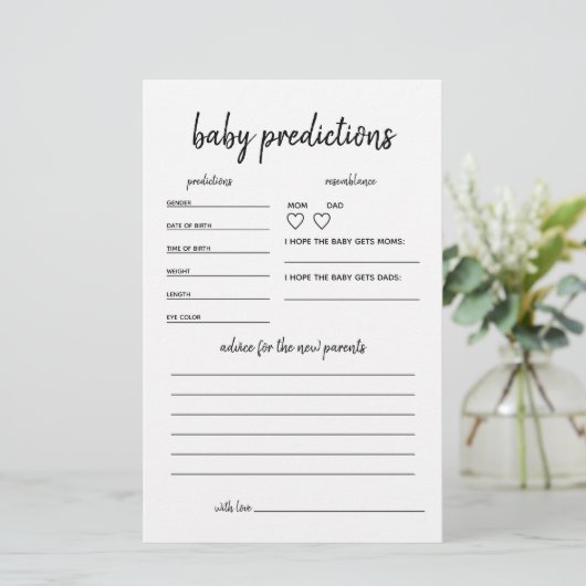 Baby voorspelling minimalistisch Baby shower gamen (Staand voorkant)