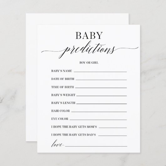 Baby voorspelling minimalistisch Baby shower gamen (Voorkant / Achterkant)