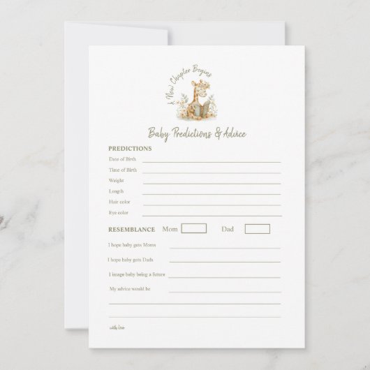 Baby Voorspelling spel Een nieuw hoofdstuk begint Kaart (Voorkant)