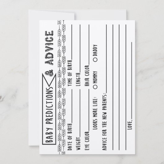 Baby Voorspellingen & Advies Baby shower Spel Kaart (Voorkant)