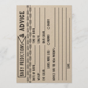 Baby Voorspellingen & Advies Baby shower Spel Kaart