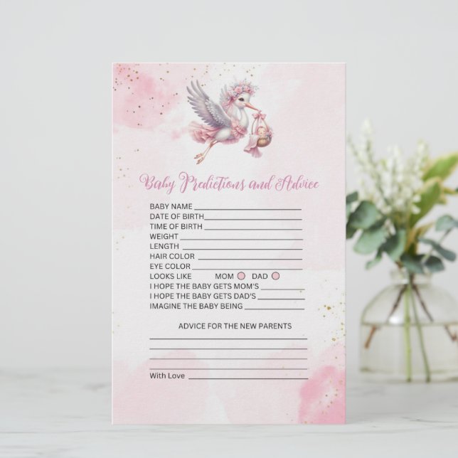 Baby Voorspellingen & Advies Kaart Pink Stork Them (Staand voorkant)