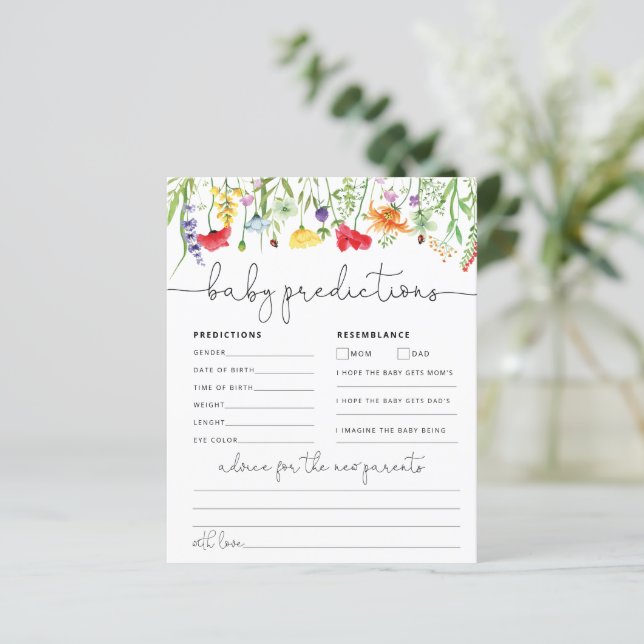 Baby Voorspellingen Advies Kaart Wildflower spel (Staand voorkant)