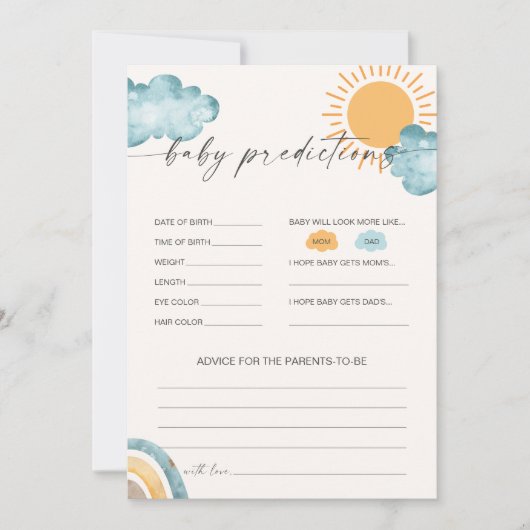 Baby Voorspellingen Baby shower Game Kaart (Voorkant)