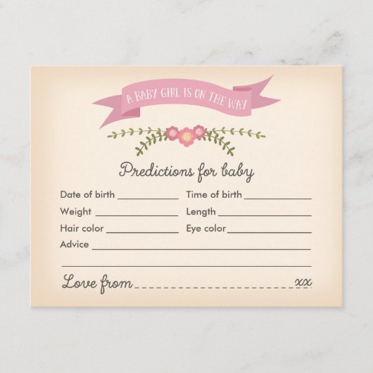 Baby voorspellingen - Baby shower game Kaart (Voorkant)