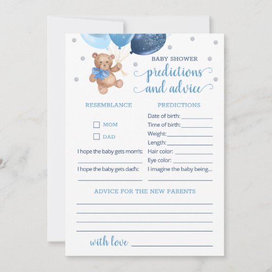 Baby Voorspellingen en advies Baby shower Teddy Be Kaart (Voorkant)