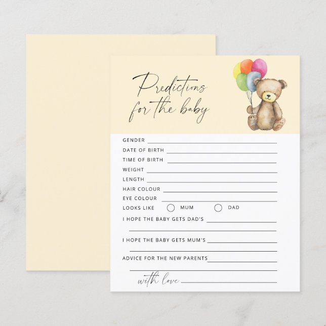 Baby voorspellingen en advies Beer baby game (Voorkant / Achterkant)