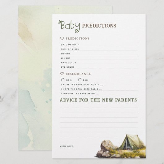 Baby voorspellingen en advies Campsite game (Voorkant / Achterkant)