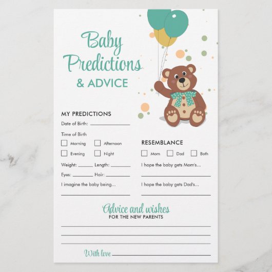 Baby Voorspellingen en Advies Groene Teddy Bear Ga Flyer (Voorkant)