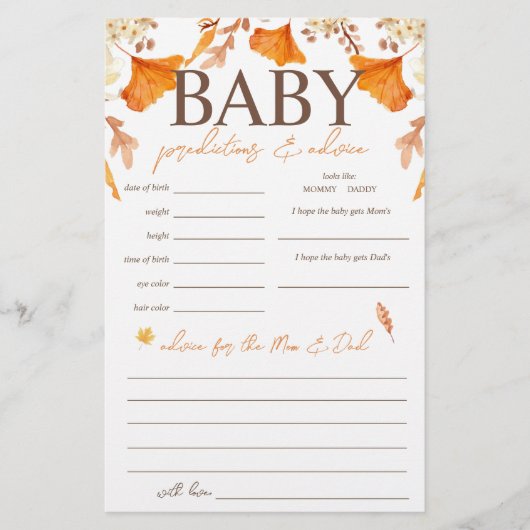 Baby Voorspellingen en Advies Herfst Baby shower G Flyer (Voorkant)