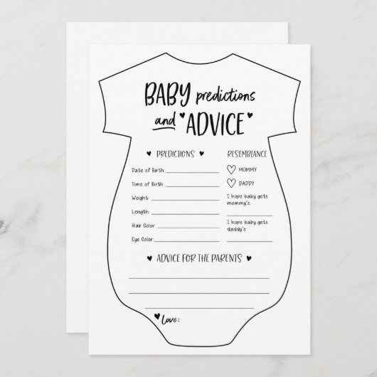 Baby Voorspellingen en Advies Kaarten (Voorkant / Achterkant)