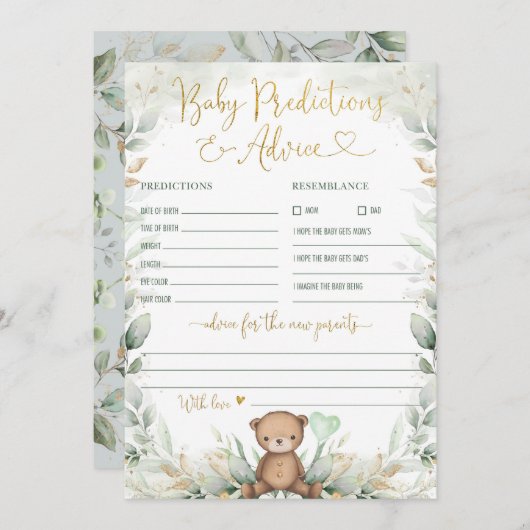 Baby Voorspellingen en advies Teddy Bear Greenery  Kaart (Voorkant / Achterkant)