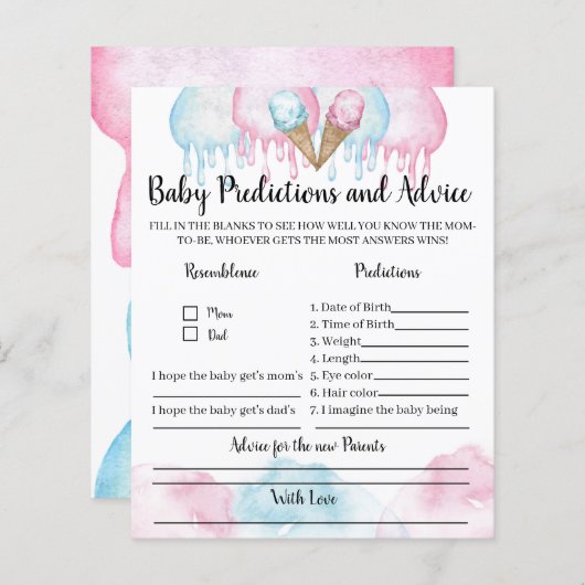 Baby voorspellingen en advies voor een ijsspeeltje (Voorkant / Achterkant)