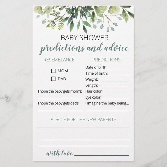 Baby voorspellingen en advieskaart Baby shower par (Voorkant)