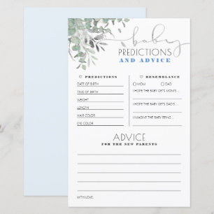 Baby Voorspellingen en advieskaart voor Baby showe