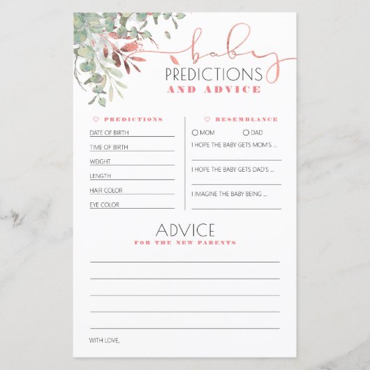Baby Voorspellingen en advieskaart voor Baby showe (Voorkant)