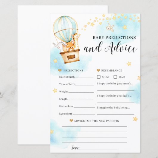 Baby voorspellingen en Baby shower (Voorkant / Achterkant)