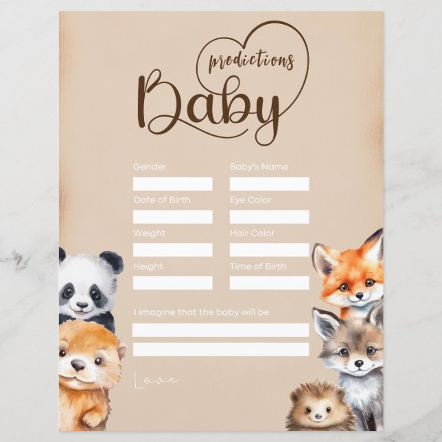 Baby Voorspellingen Kaart Baby shower Game (Voorkant)