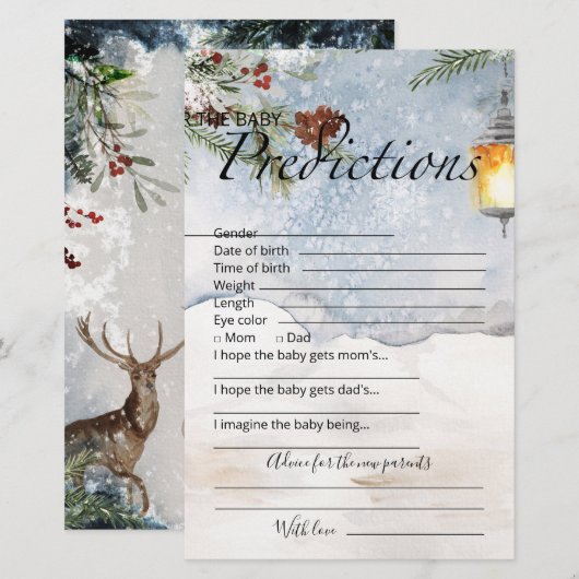 Baby voorspellingen kaart evergreen baby shower (Voorkant / Achterkant)