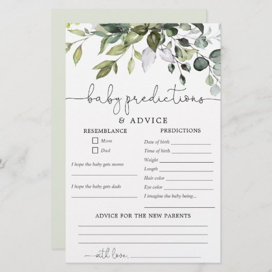 Baby voorspellingen kaart genderneutraal simpel (Voorkant / Achterkant)