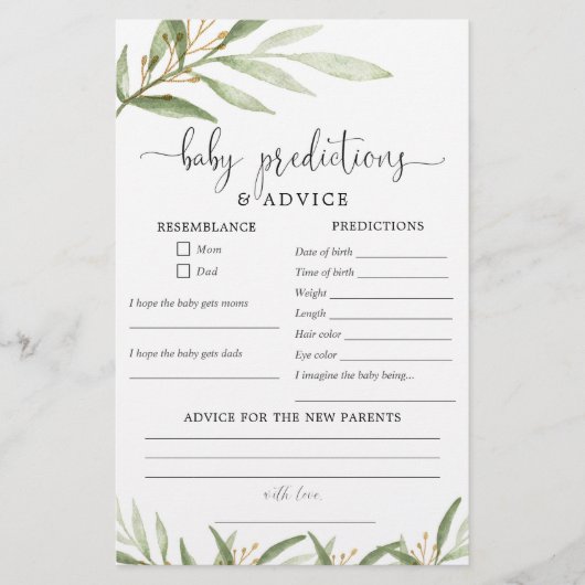 Baby voorspellingen kaart greenery gold (Voorkant)