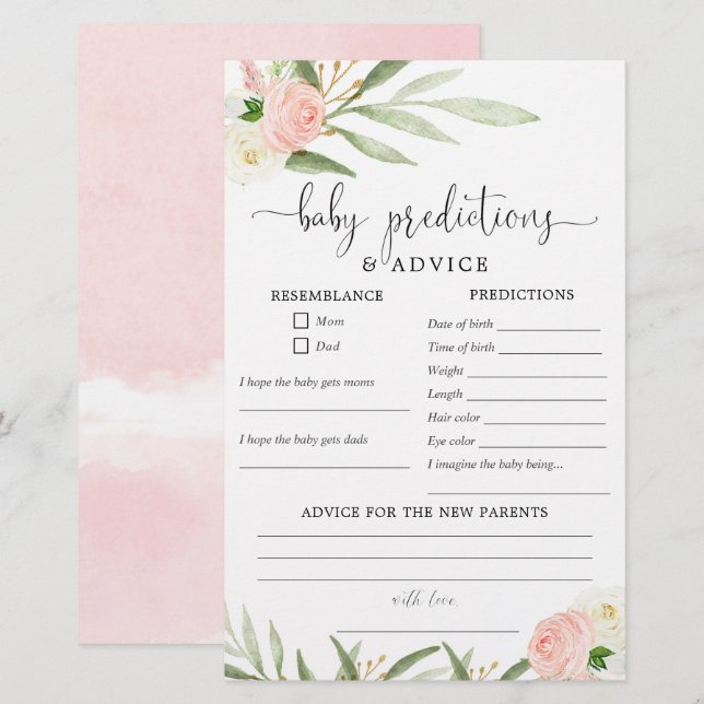 Baby voorspellingen kaart roze groen goud (Voorkant / Achterkant)
