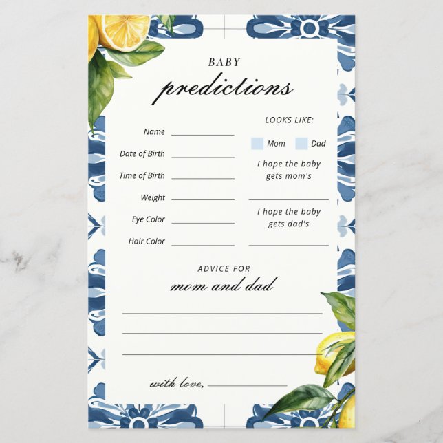 Baby Voorspellingen Lemon Positano Baby shower Gam (Voorkant)