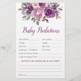 Baby voorspellingen Mauve Paarse Baby shower spel
