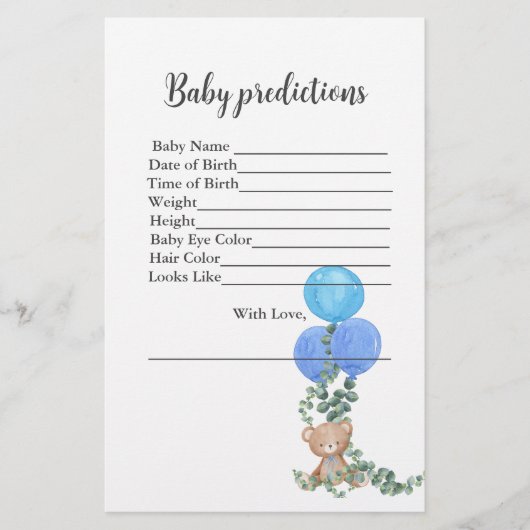 Baby voorspellingen Oh Boy Beer ballon Eucalyptus (Voorkant)