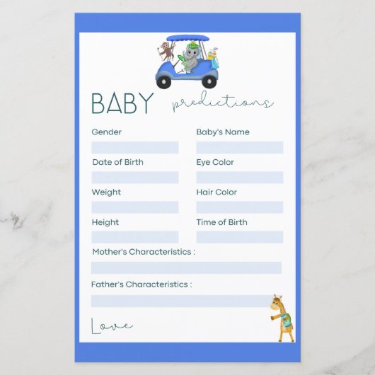 Baby Voorspellingen Olifant & Aap Golf Shower (Voorkant)