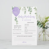 Baby voorspellingskaart paars ballonmeisje (Staand voorkant)