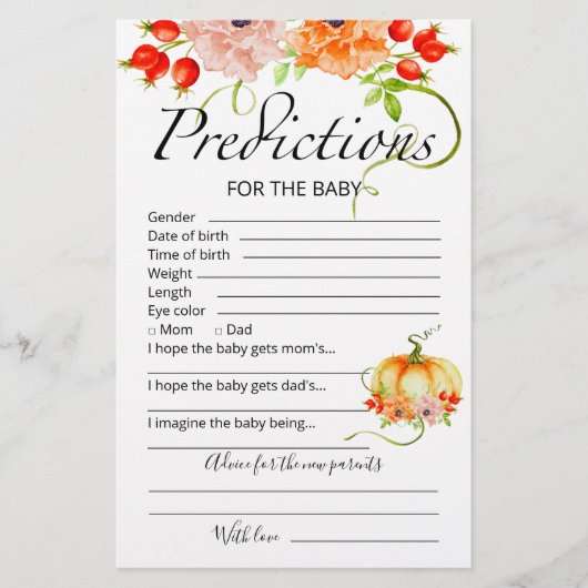 Baby voorspellingskaart pompoenen baby shower (Voorkant)