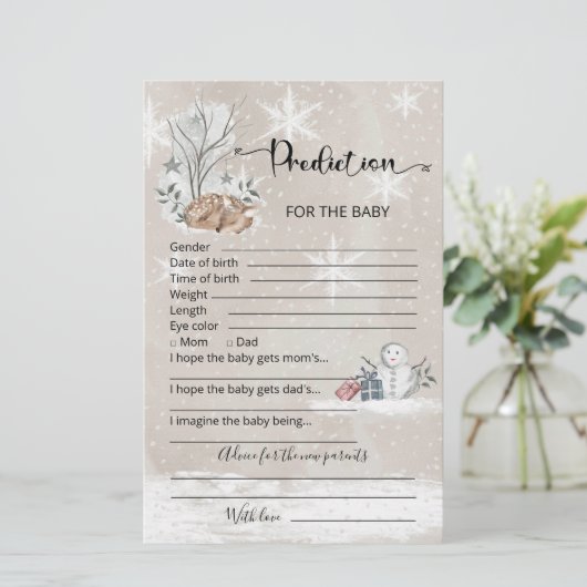 Baby voorspellingskaart winterbaby shower (Staand voorkant)