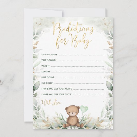 Baby voorspelt het Tddy Bear-ballonschoenspel Kaart (Voorkant)