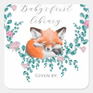 Baby vos in bloei - Baby's eerste bibliotheek Vierkante Sticker