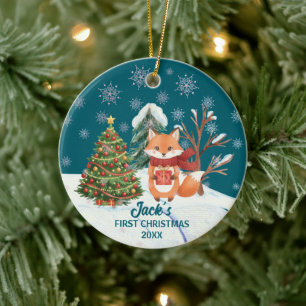 Baby Vos Sneeuw Bomen Eerste Kerstmis Keramisch Ornament