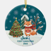 Baby Vos Sneeuw Bomen Eerste Kerstmis Keramisch Ornament (Voorkant)