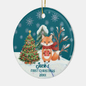 Baby Vos Sneeuw Bomen Eerste Kerstmis Keramisch Ornament (Links)