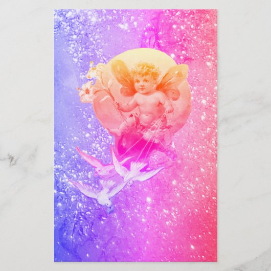 BABY VRIJ, DOVES, BLUE PAARSE PINK SPARKLES, Fanta Briefpapier (Voorkant)