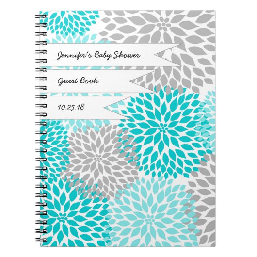 Baby Vrijgezellenfeest Guest Book turquoise grijs Notitieboek (Voorkant)