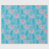 Baby walvis, octopus en zeepaardje op Aqua Cadeaupapier (Vlak)