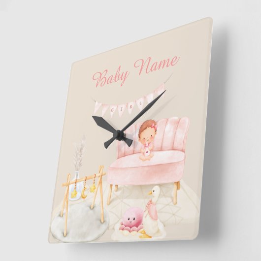 Baby-wandklok Vierkante Klok (Hoek)