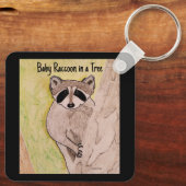 Baby wasbeer in een boom sleutelhanger (Achterkant)